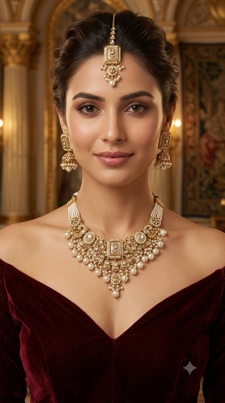 Gold Maroon Kundan necklace Set/ kundan Gurmeet jewellery sets