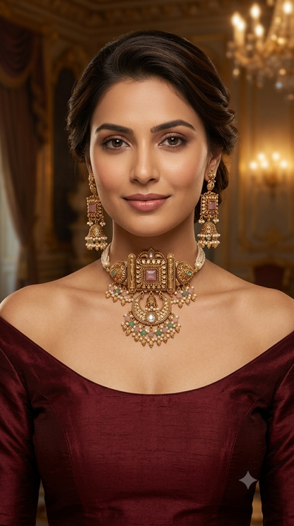 Goldi Mint Pink Choker Jewellery Addison Set