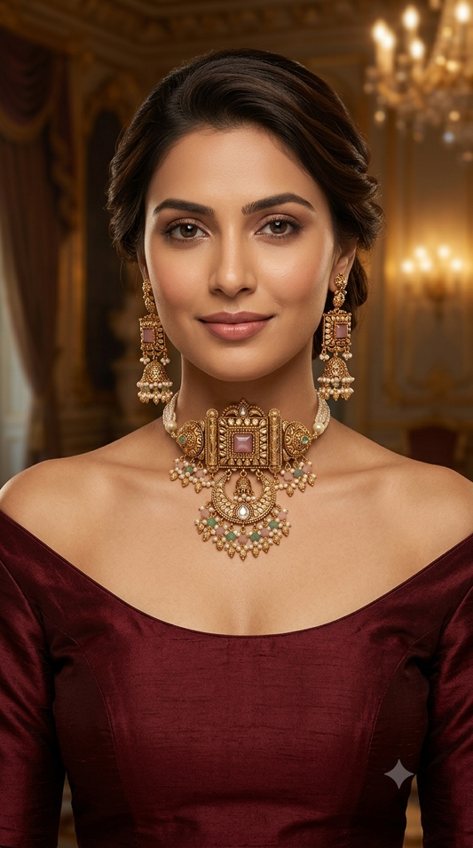 Goldi Mint Pink Choker Jewellery Addison Set