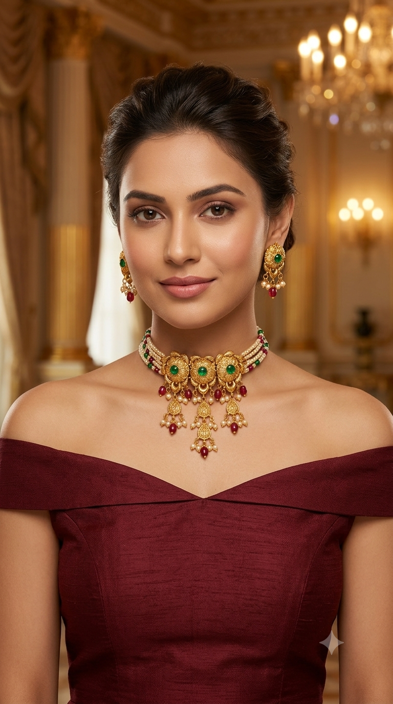 Ruby Gold Jadau Punjabi Style Choker Jewellery Smith Set