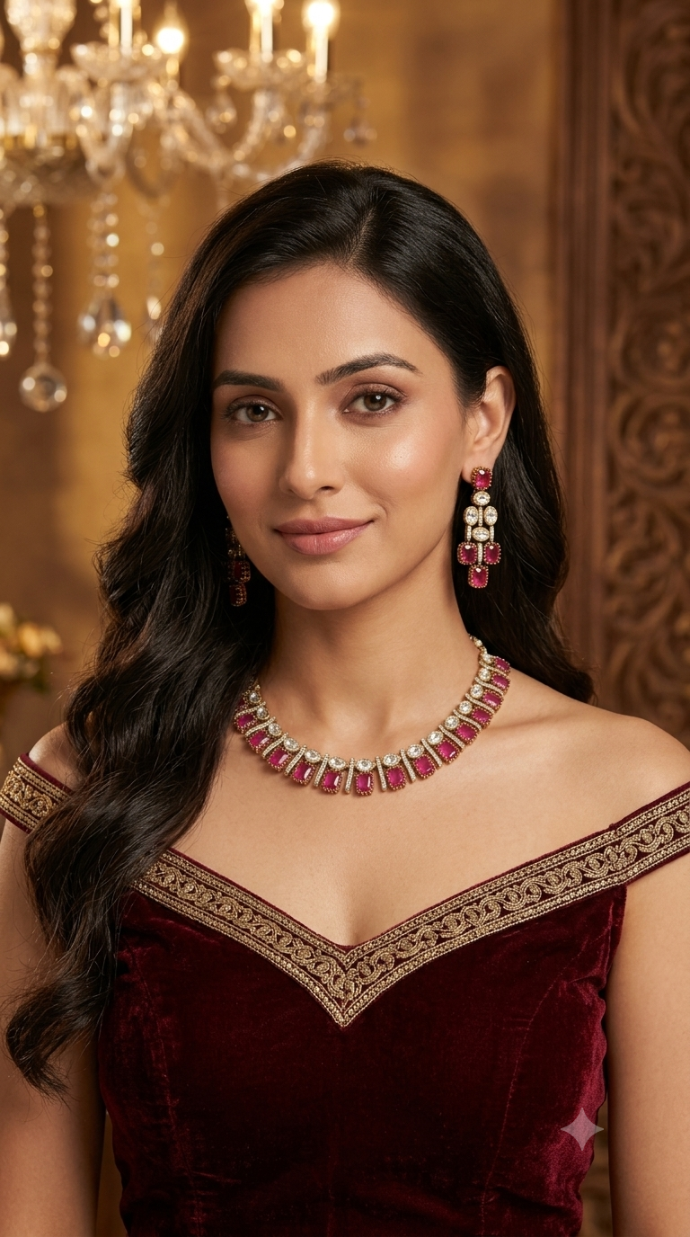 Ruby Moissanite Kundan Necklace Jewellery Nimy Set