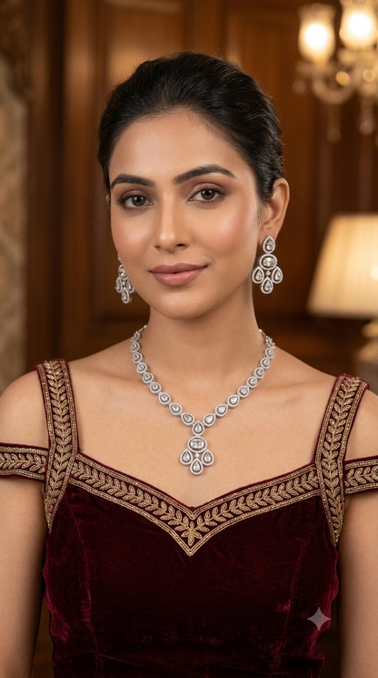 Silver American Diamond Ad Necklace Nicki Sets