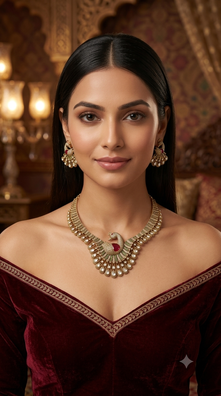 Ruby Moissanite Kundan Necklace Jewellery Suman Set