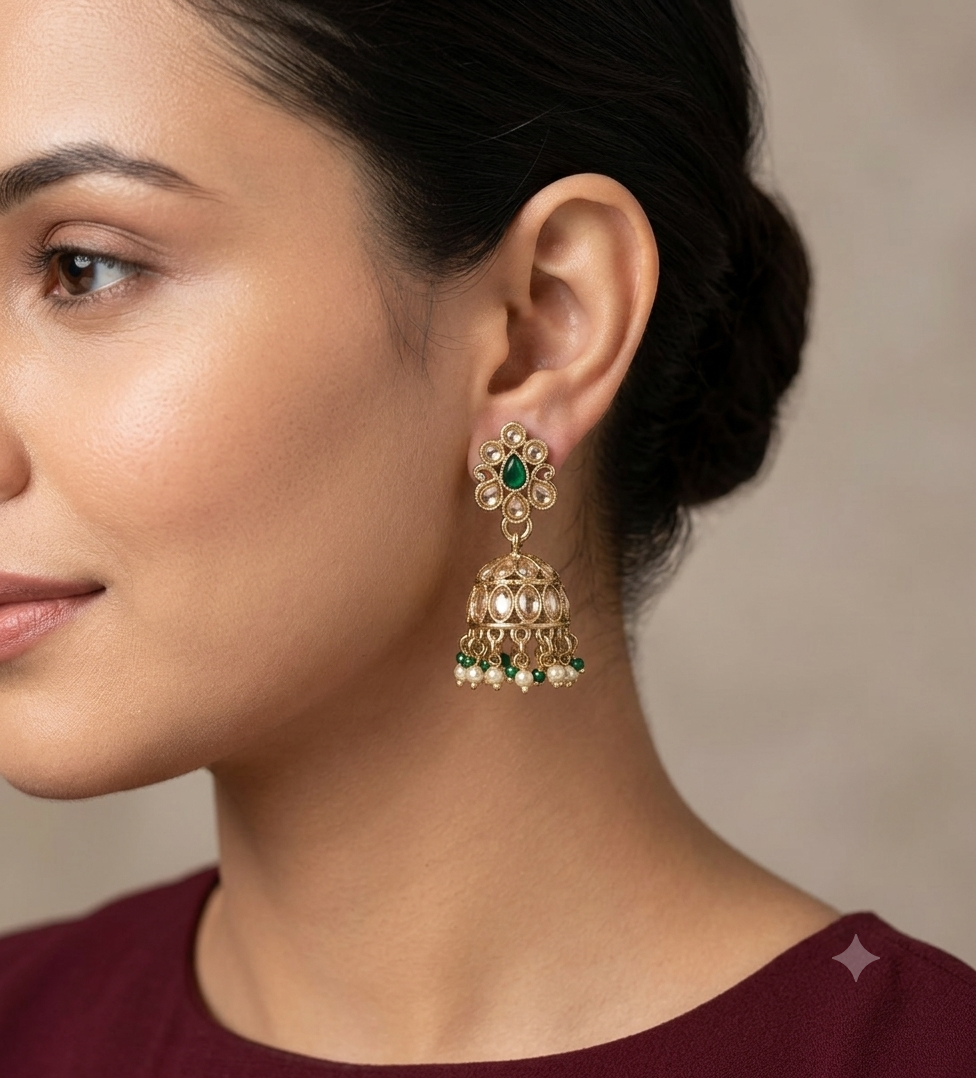 Antique Kundan Jhumki Bollywood Ramdeep Earrings