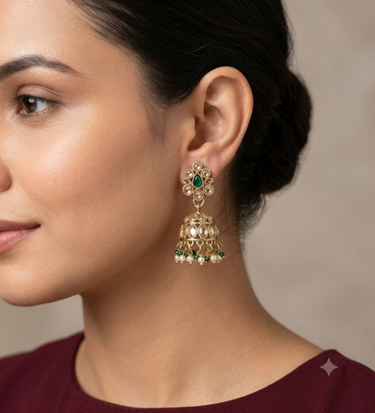 Antique Kundan Jhumki Bollywood Ramdeep Earrings