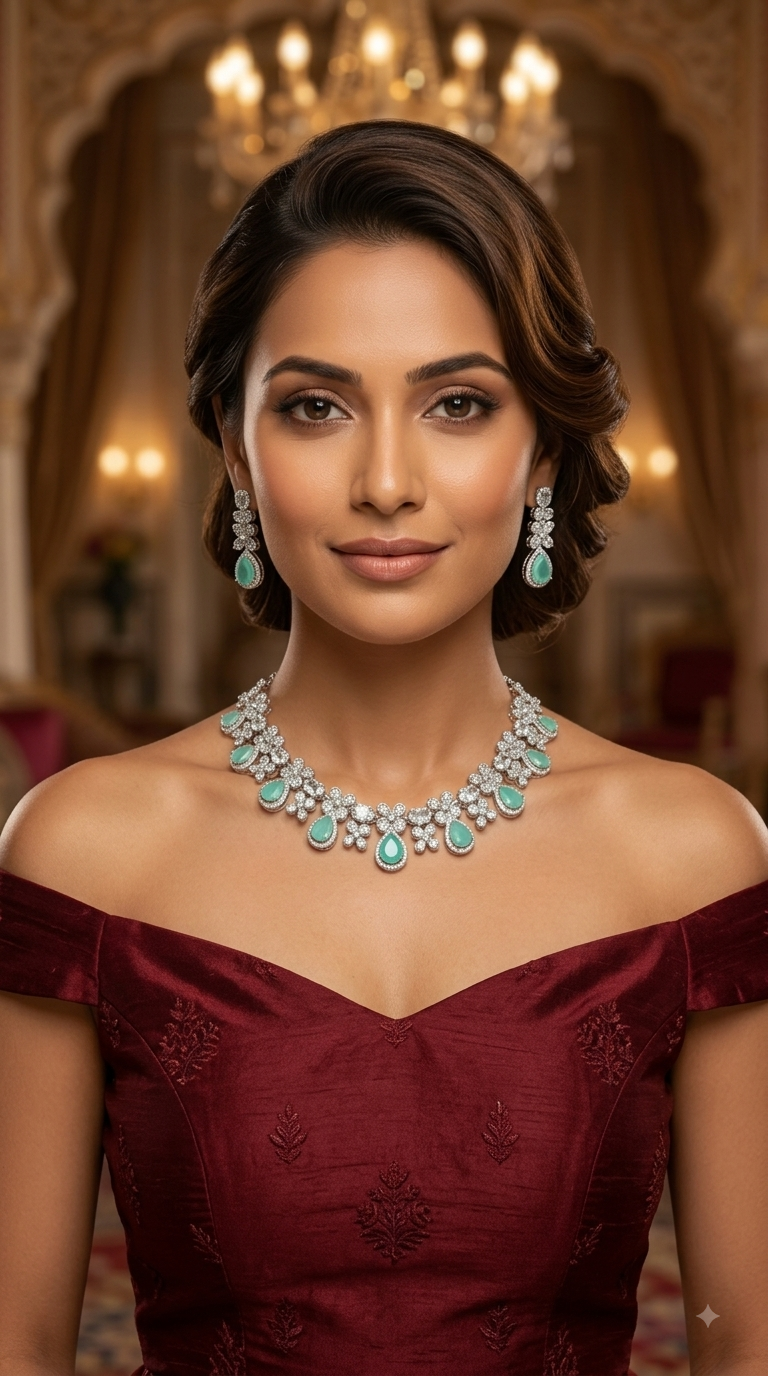 Blue American Diamond Ad Necklace Alexa Sets