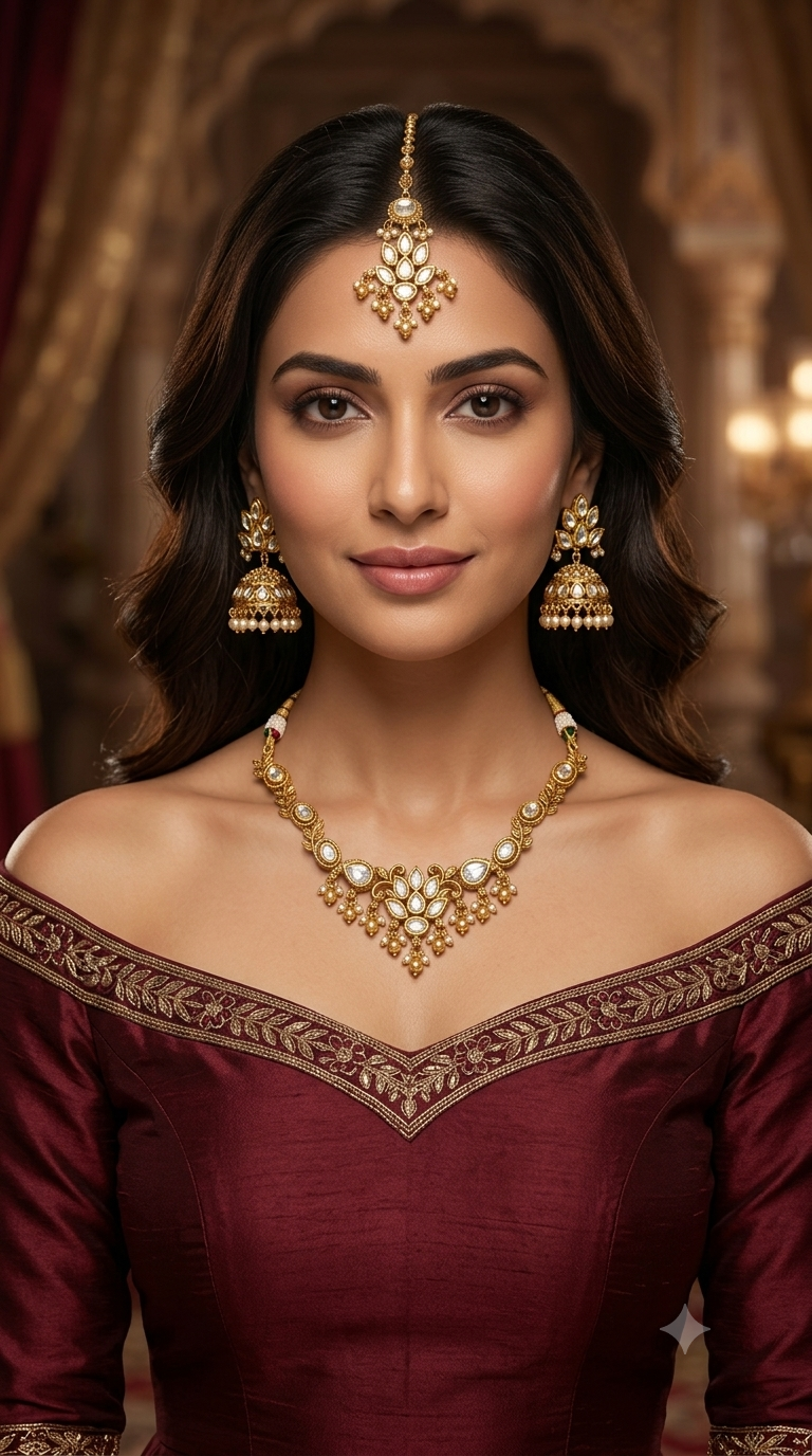Gold Polki Kundan Necklace Jewellery Joda Set