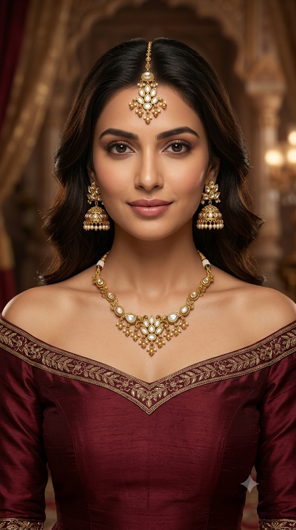 Gold Polki Kundan Necklace Jewellery Joda Set