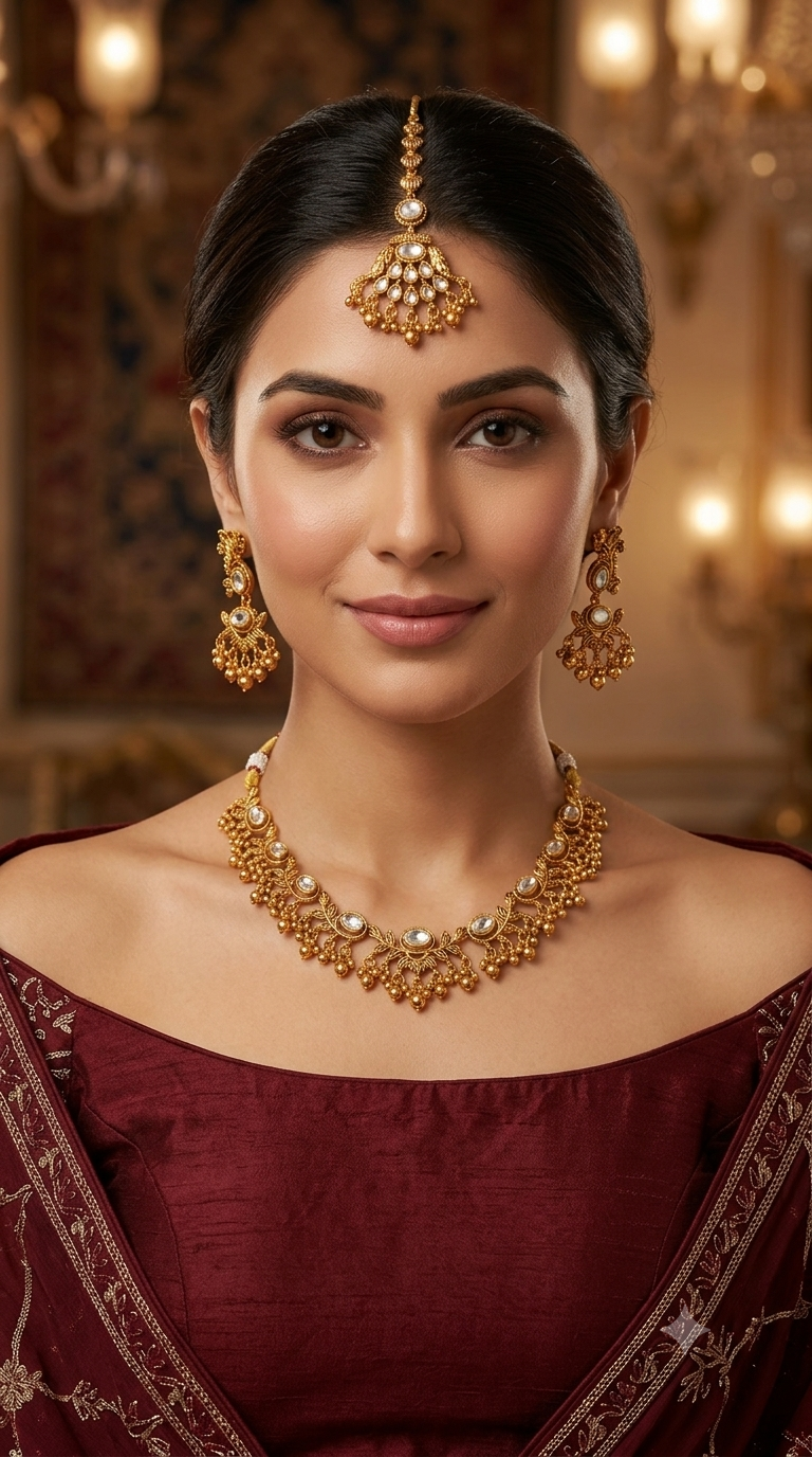 Gold Polki Kundan Necklace Jewellery Joda Set
