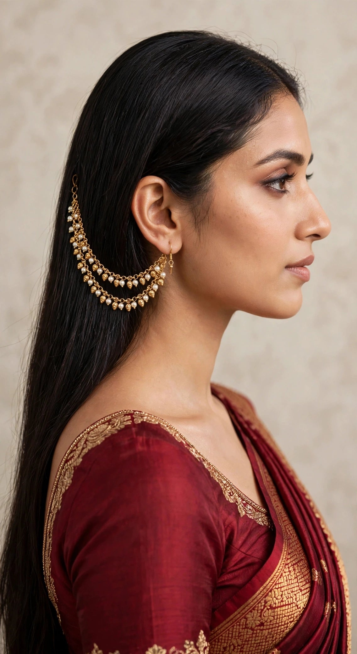 Gold White Polki Sahare Earchains