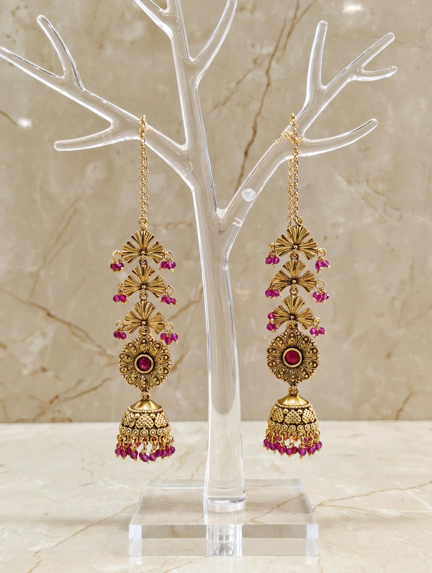Gold Ruby Polki Jhumki Bollywood Earrings