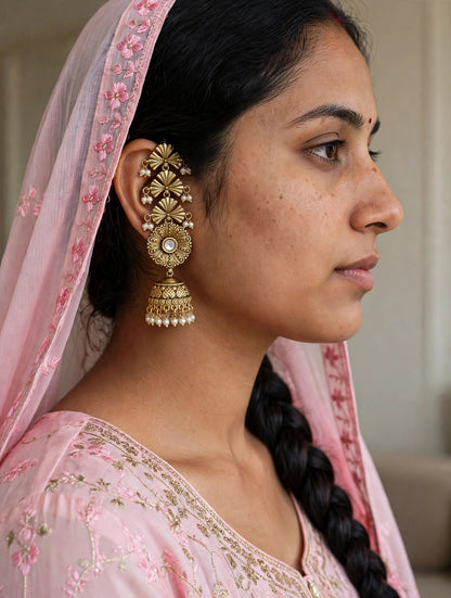 Gold Ruby Polki Jhumki Bollywood Earrings