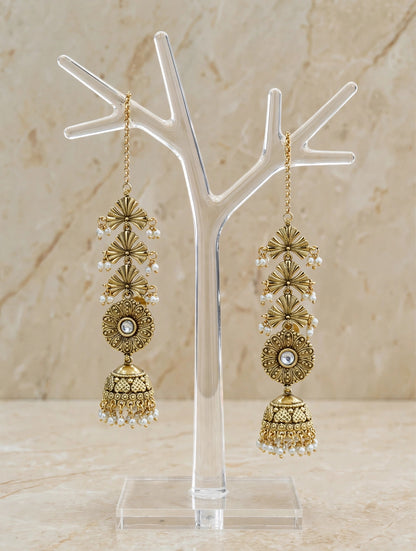 Gold White Polki Jhumki Bollywood Earrings