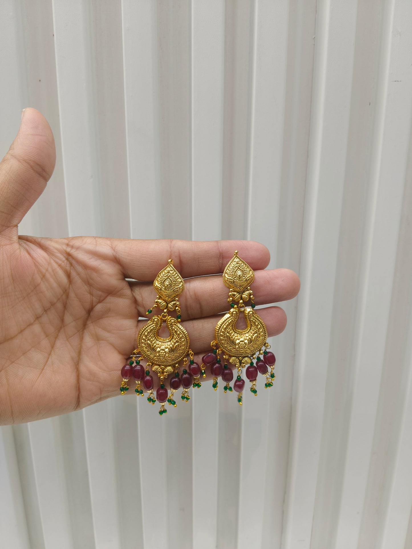 Maroon Green Gold Polki Punjabi Style Sukhmani Earrings