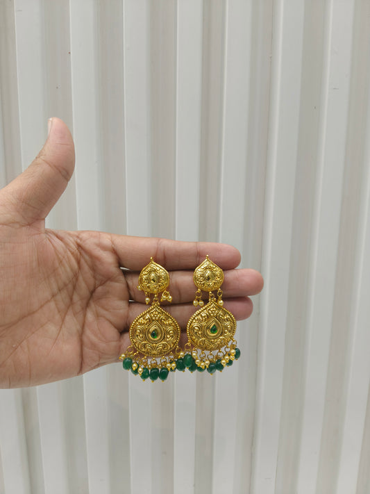 Gold Green Polki Punjabi Style Sukhmani Earrings