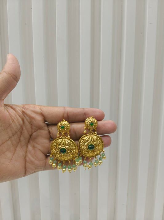 Gold Green Polki Punjabi Style Sukhmani Earrings