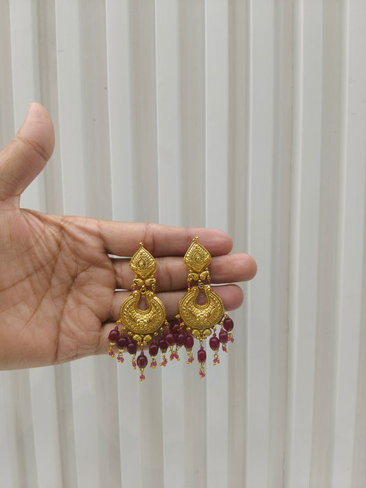 Maroon Gold Polki Punjabi Style Sukhmani Earrings