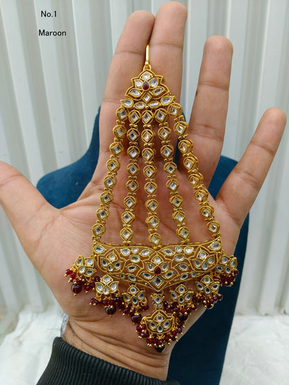 Kundan Jhumar Headpassa Bridal Passa/Pakistani side Headpiece