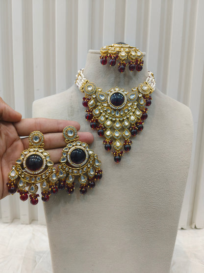 Gold Maroon Kundan Nacklace Ekta sets