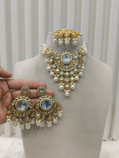 Gold White Kundan Nacklace Ekta sets