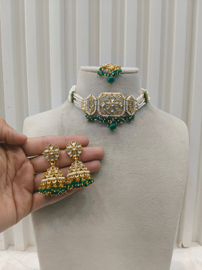 Gold Green Kundan Choker Jewellery Jai Set