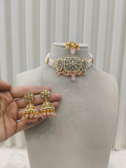 Gold Pink Kundan Choker Jewellery Jai Set