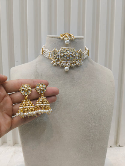 Gold White Kundan Choker Jewellery Jai Set