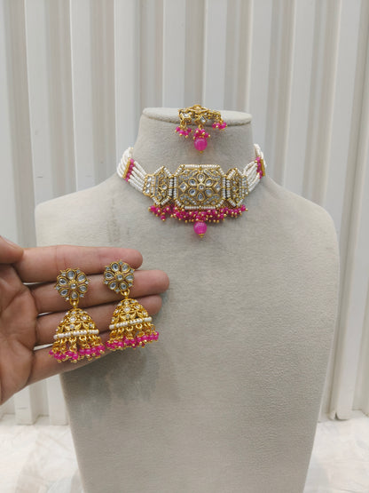 Gold Dark Pink Kundan Choker Jewellery Jai Set