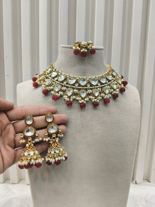 Gold Maroon Kundan Nacklace Adira sets