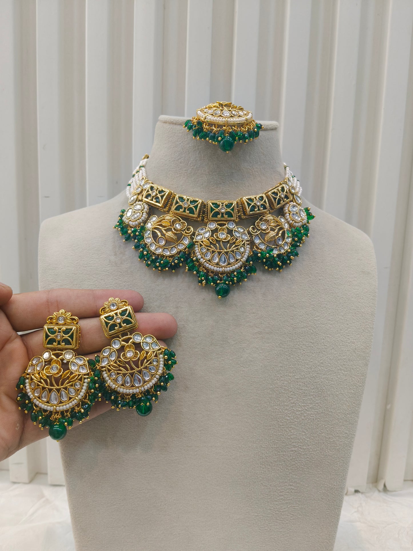 Gold Green Kundan Nacklace Damini sets