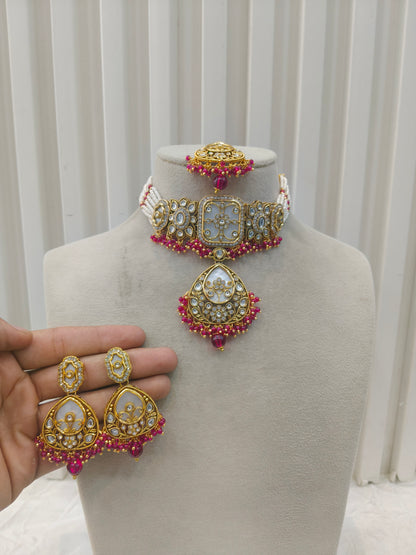 Gold Majenta Kundan Choker Jewellery Aanya Sets