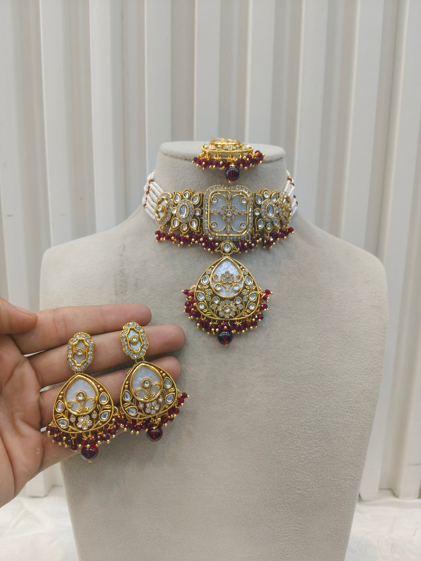 Gold Maroon Kundan Choker Jewellery Aanya Sets