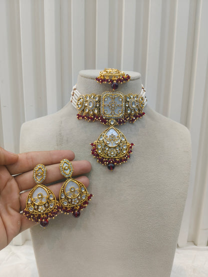 Gold Maroon Kundan Choker Jewellery Aanya Sets