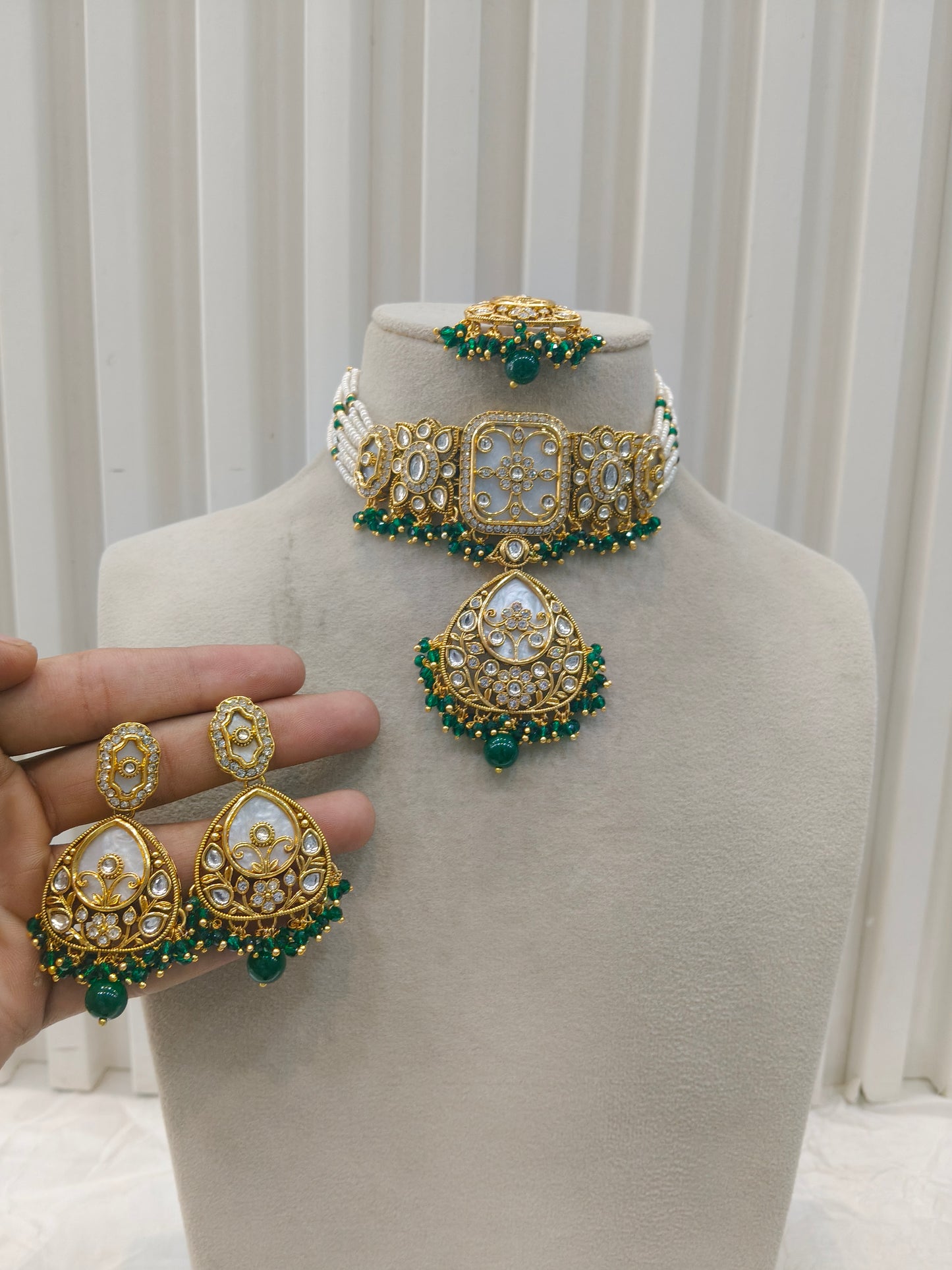 Gold Green Kundan Choker Jewellery Aanya Sets