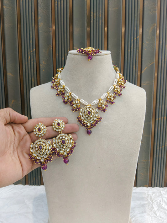 Gold Purple Kundan Nacklace Hema sets