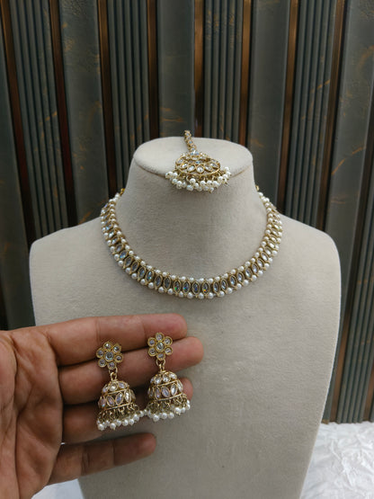 Antique Gold White Necklace Jewellery Jagjeet Bollywood sets