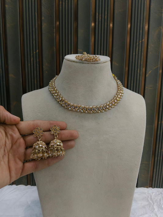 Antique Gold Crystal Necklace Jewellery Jagjeet Bollywood sets
