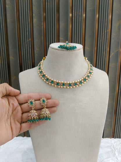 Antique Gold Rama Green Necklace Jewellery Jagjeet Bollywood sets