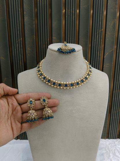 Antique Gold Blue Necklace Jewellery Jagjeet Bollywood sets