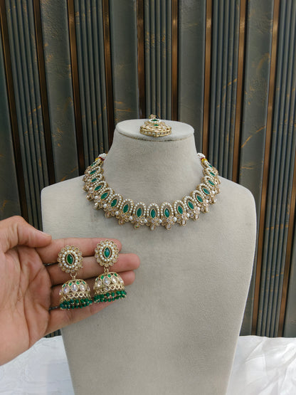 Antique Gold Green Necklace Jewellery Risha Bollywood sets