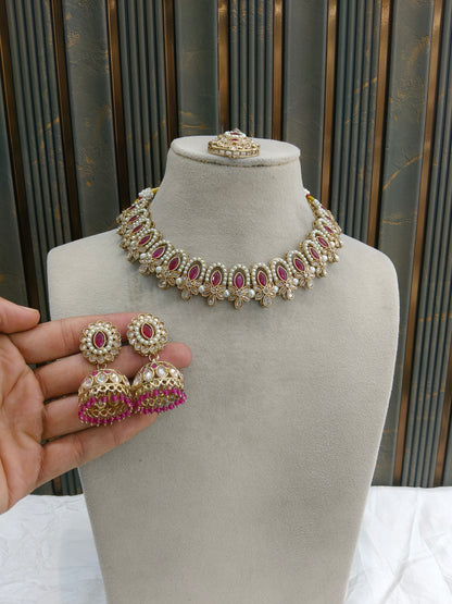 Antique Gold Maroon Necklace Jewellery Risha Bollywood sets