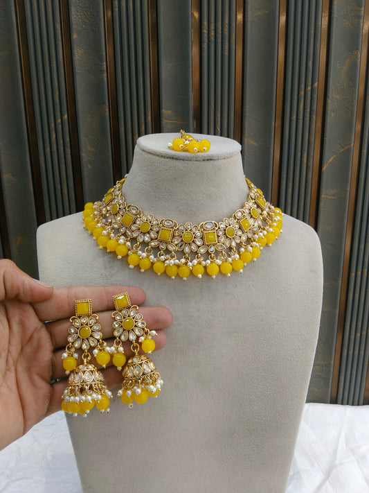 Antique Gold Yellow Necklace Jewellery Kitty Bollywood sets