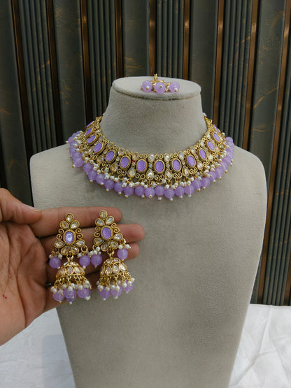 Antique Gold Lavender Necklace Jewellery Kitty Bollywood sets