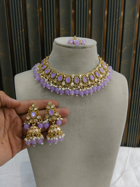 Antique Gold Lavender Necklace Jewellery Kitty Bollywood sets