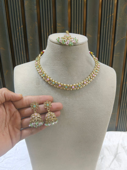 Antique Gold Mint Pink Necklace Jewellery Jagjeet Bollywood sets