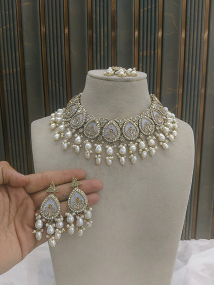 Antique Gold White Necklace Jewellery Betty Bollywood sets