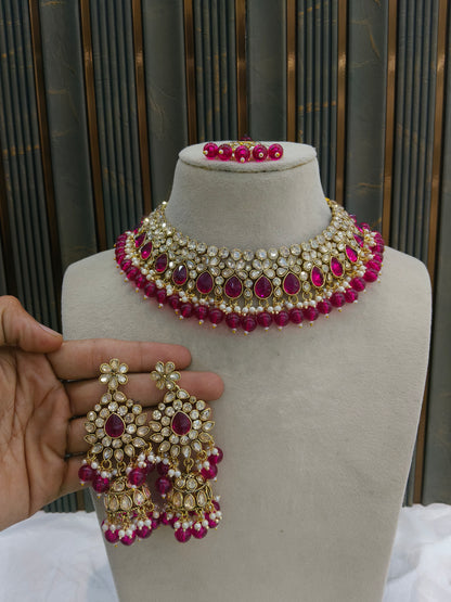 Antique Gold Majenta Necklace Jewellery Devika Bollywood sets