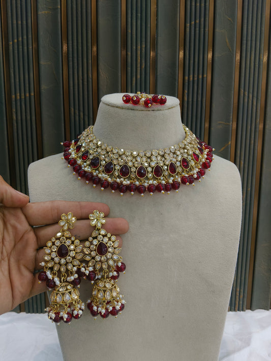 Antique Gold Maroon Necklace Jewellery Devika Bollywood sets