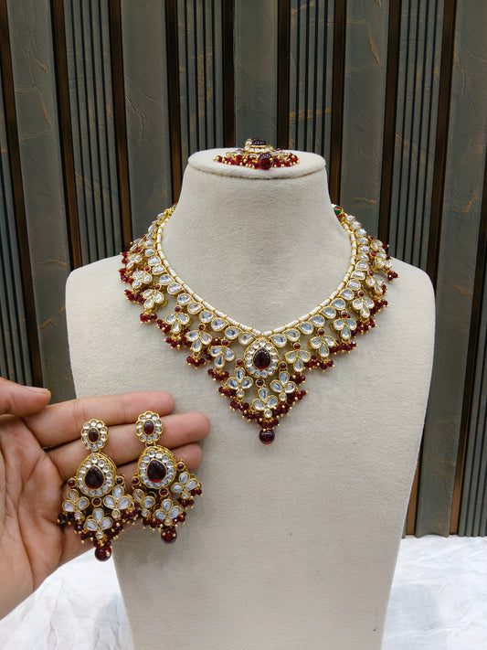 Gold Maroon Kundan Nacklace Shiza sets