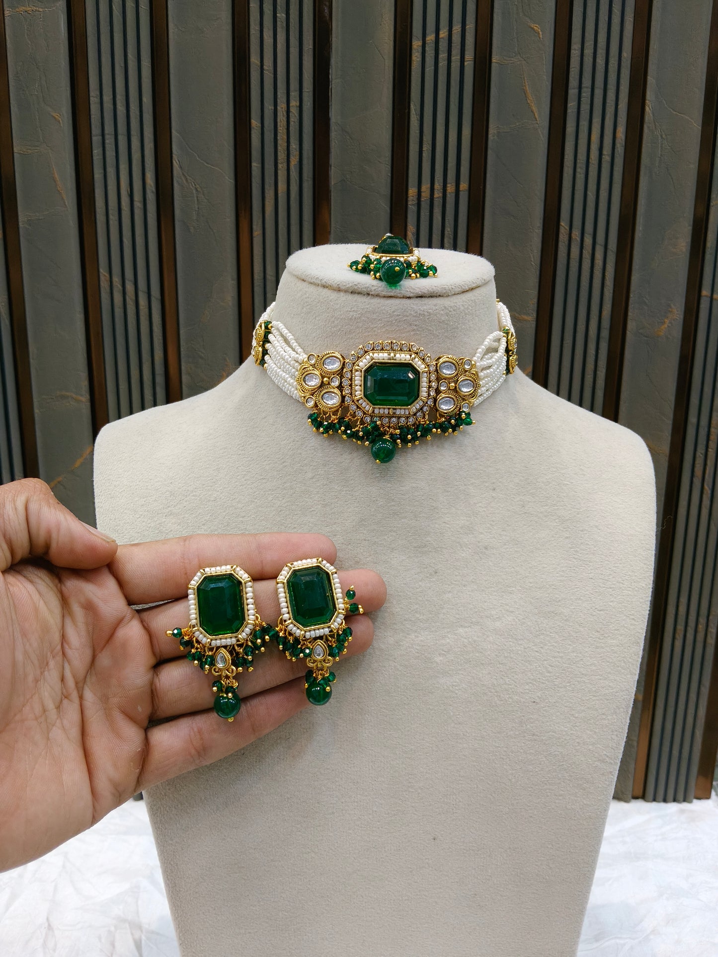 Green Kundan Choker Jewellery Sama Set